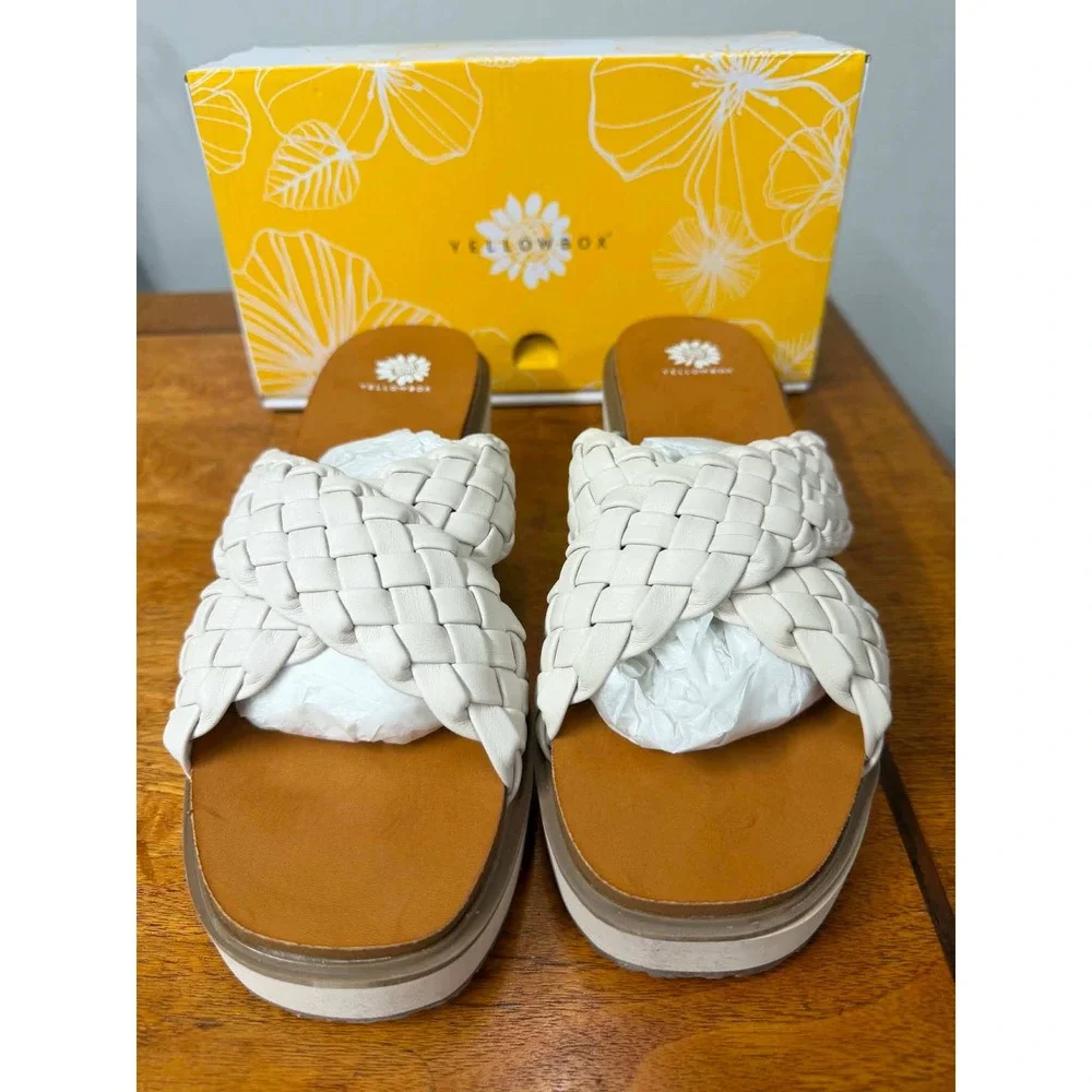New Yellow Box Women's 10 Arny Ivory Braided Platform Wedge Sandals 55891-W1100